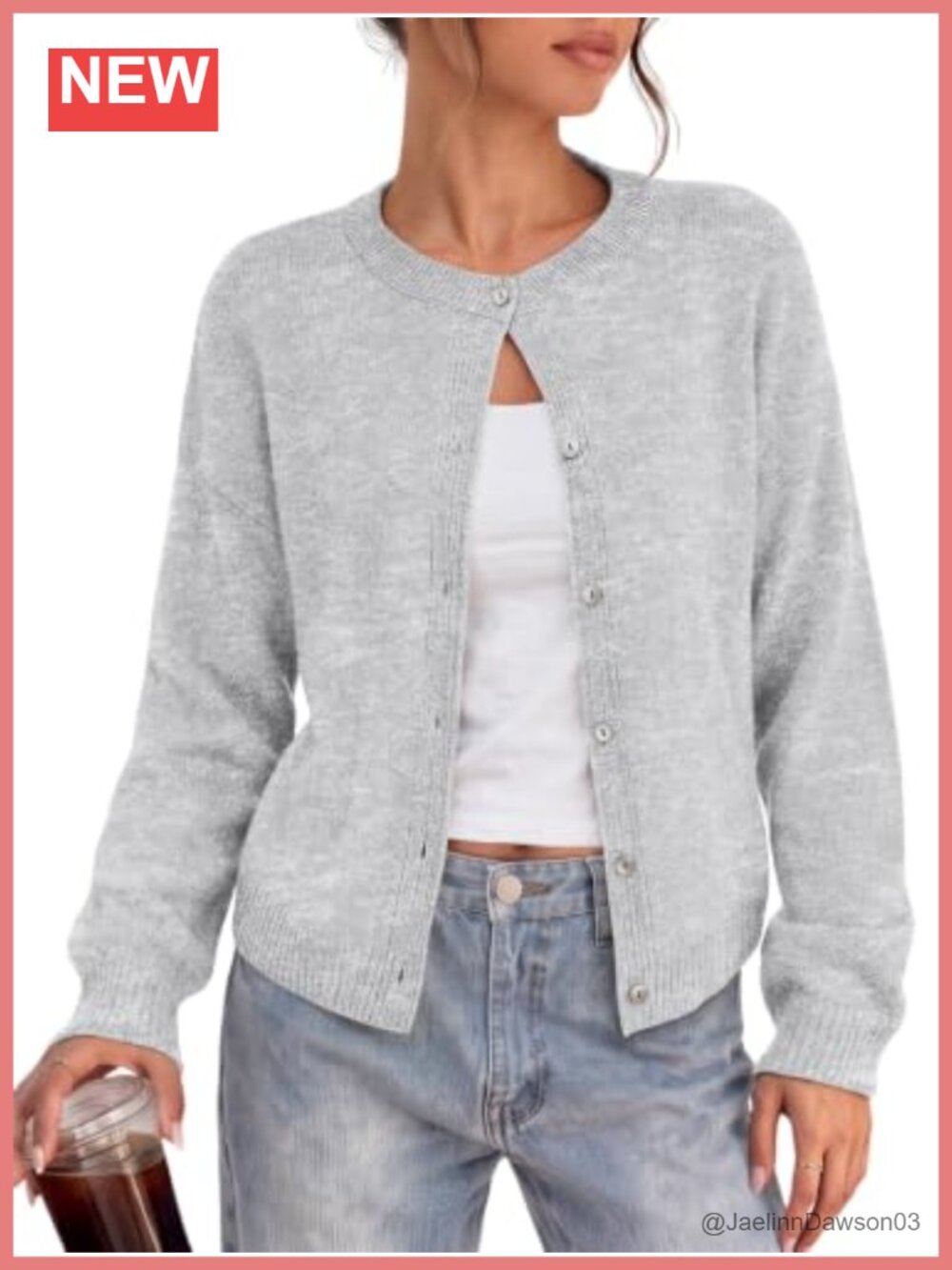Womens Crew Neck Button Down Cardigan Sweater Soft Knit Long Sleeve
